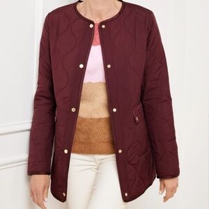 Talbots Quilted Collarless Jacket XL Burgundy Merlot Pink